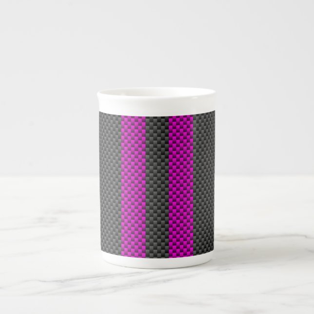 Fuchsia Racing Stripes im Carbon Fibre Style Prozellantasse (Vorderseite)