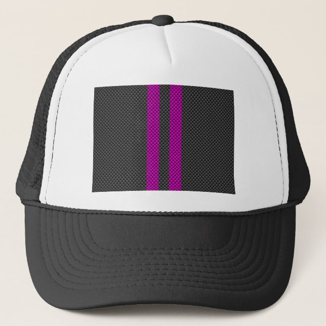 Fuchsia Racing Stripes im Carbon Fibre Style Truckerkappe (Vorderseite)