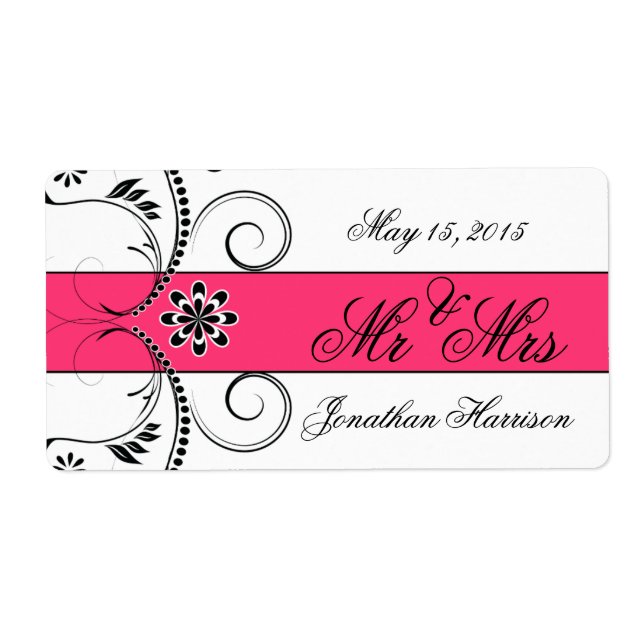 Fuchsia Ribbon Wedding Mr. Water Bottle Labels (Vorne)