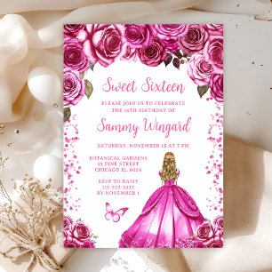 Fuchsia Rosa Blonde Haar Prinzessin Sweet Sixteen Einladung