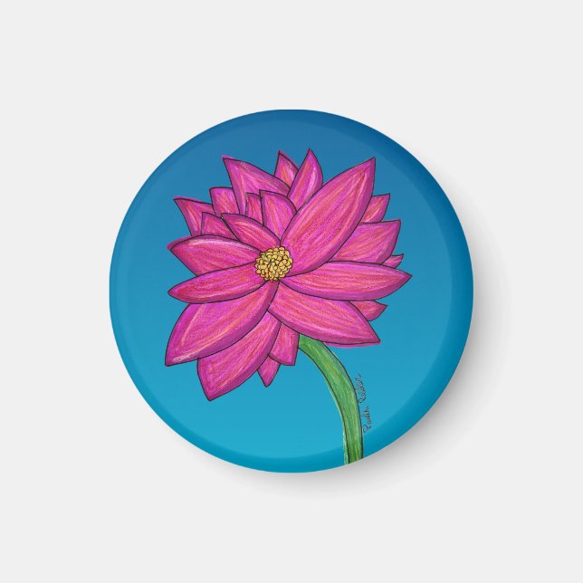 Fuchsia-rosa Blume mit blauem Hintergrund Magnet (Vorne)