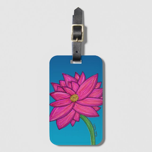 Fuchsia Rosa Blume mit blauem Hintergrund Tote Gepäckanhänger (Vorderseite Vertikal)
