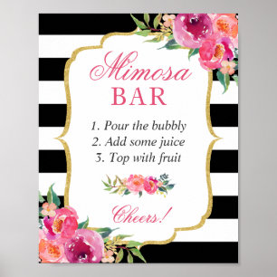 Fuchsia Rosa Blumiges Brautparty Mimosa-Bar-Schild Poster
