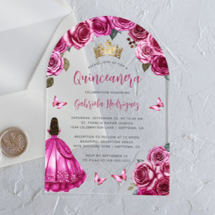 Fuchsia Rosa Florale Rosen Wasserfarbe Quinceañera Acryleinladungen
