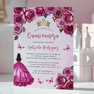 Fuchsia Rosa Florale Rosen Wasserfarbe Quinceañera Einladung