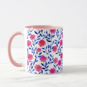Fuchsia Rosa Frühlingsblumen Wasserfarben Botanisc Tasse