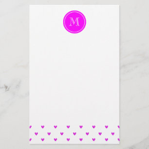 Fuchsia Rosa Glitzer Herzstück mit Monogramm Briefpapier