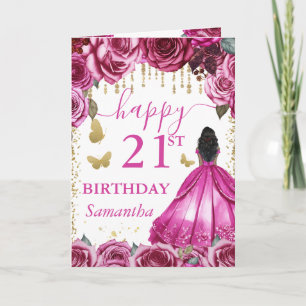Fuchsia Rosa Kleid Dunkle Haut Prinzessin Geburtst Karte