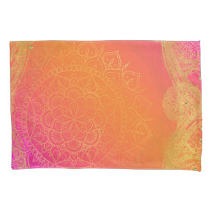 Fuchsia Rosa Orange und Gold Indischer Mandala Gla Kissenbezug