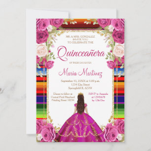 Fuchsia Rosa Prinzessin Floral Mexikanische Quiñce Einladung