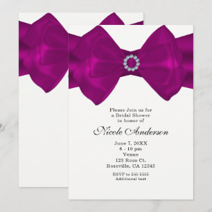 Fuchsia Rosa Schleifenband & Diamanten Glam Einlad Einladung