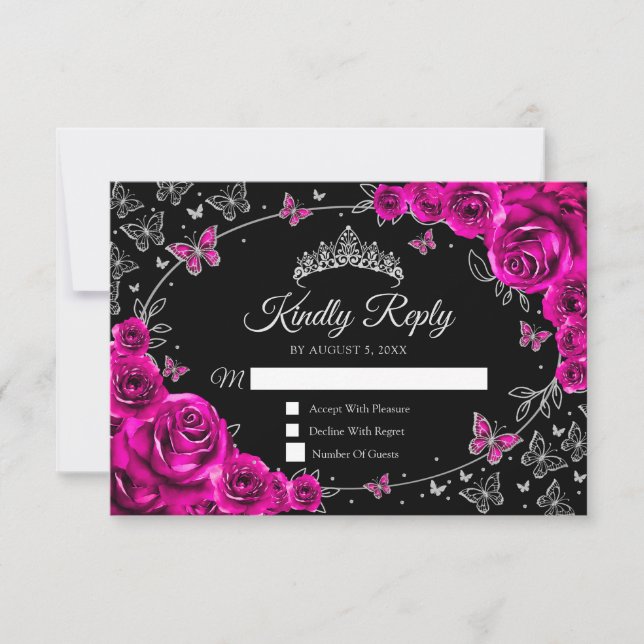 Fuchsia Rosa Silber Quinceanera Antwort (Vorderseite)