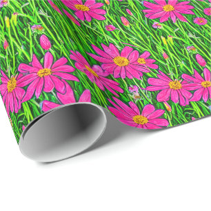 Fuchsia Rosa Wildblumen auf einem Feld    Geschenkpapier