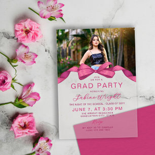 Fuchsia Rose Bow Foto Graduation Party Acryleinladungen