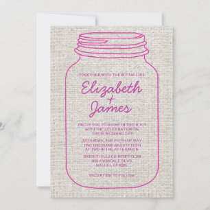 Fuchsia Rustic Burlap Mason Jar Hochzeit Einladung