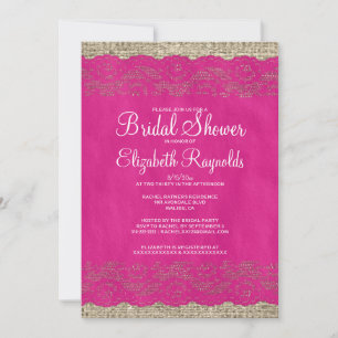 Fuchsia Rustic Lace Brautparty-Einladungen Einladung