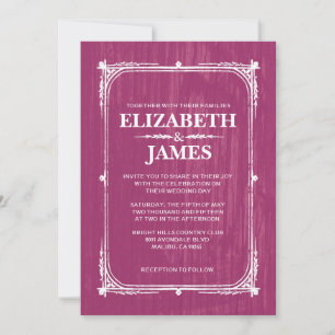 Fuchsia Rustikale Holz-Hochzeitseinladungen Einladung