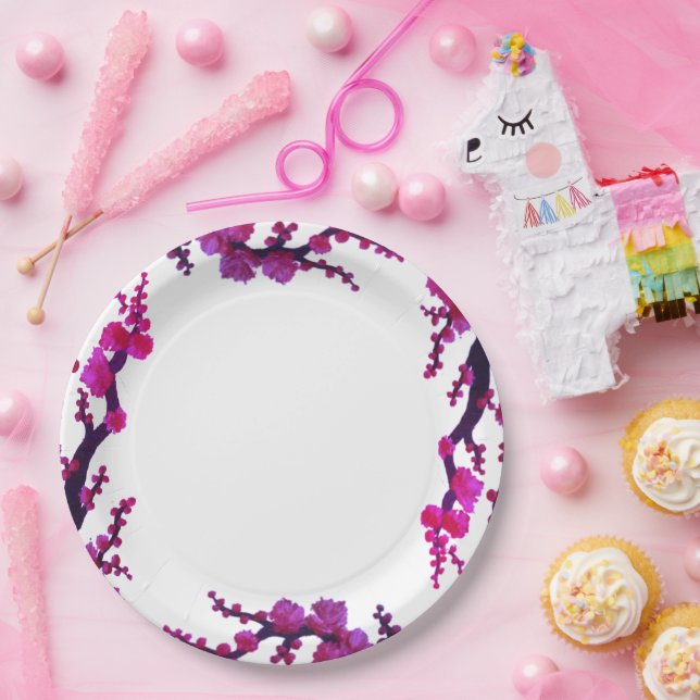 Fuchsia Sakura Blüten Malpapier Platte Pappteller (Party)