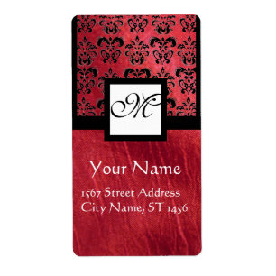FUCHSIA SCHWARZ ROTES SILK DAMASK, SQUARE-MONOGRAM