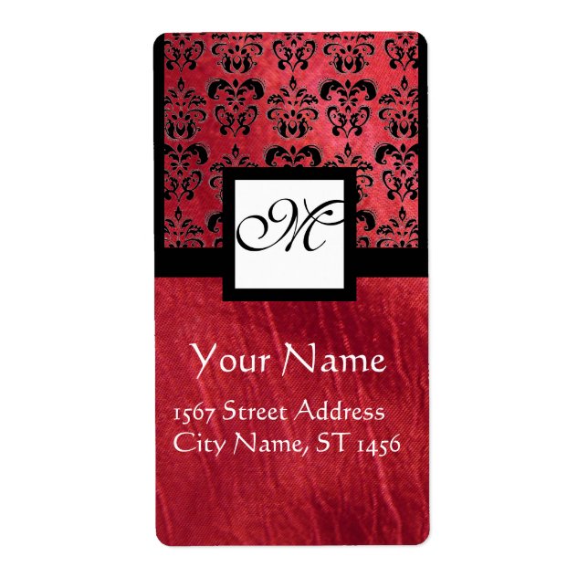 FUCHSIA SCHWARZ ROTES SILK DAMASK, SQUARE-MONOGRAM (Vorne)