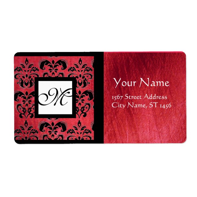 FUCHSIA SCHWARZ ROTES SILK DAMASK, SQUARE-MONOGRAM (Vorne)