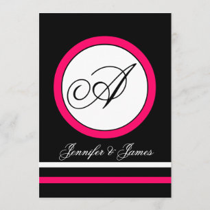 Fuchsia, Schwarz & Weiß Monogramm-Hochzeitseinladu Einladung