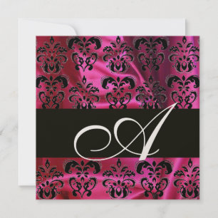 FUCHSIA SCHWARZE SEIDEN-DAMAST-MONOGRAMM, Gold-Met Einladung