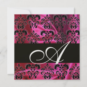 FUCHSIA SCHWARZE SILK DAMASK MONOGRAMM, Weißes Eis Einladung
