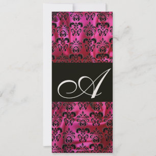FUCHSIA SCHWARZER SEIDEN-DAMAST MONOGRAMM, Gold Einladung