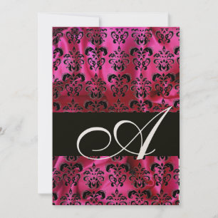 FUCHSIA  SCHWARZER SEIDEN DAMASTSTOFF MONOGRAMM ,  EINLADUNG