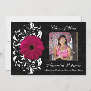Fuchsia Scroll Gerbera Daisy Graduation Einladung