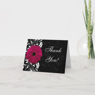 Fuchsia Scroll Gerbera Daisy w/Black and White Dankeskarte