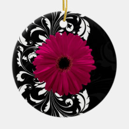 Fuchsia Scroll Gerbera Daisy w/Black and White Keramikornament