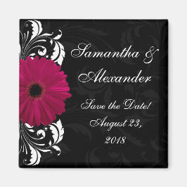 Fuchsia Scroll Gerbera Daisy w/Black and White Magnet