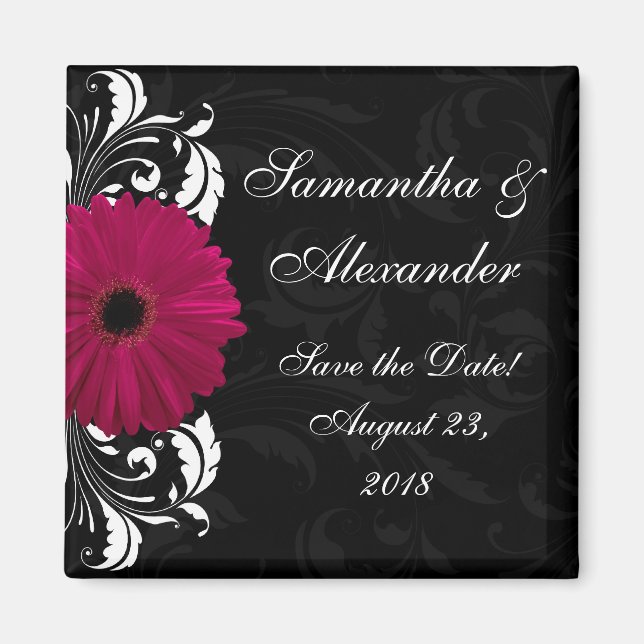 Fuchsia Scroll Gerbera Daisy w/Black and White Magnet (Vorne)