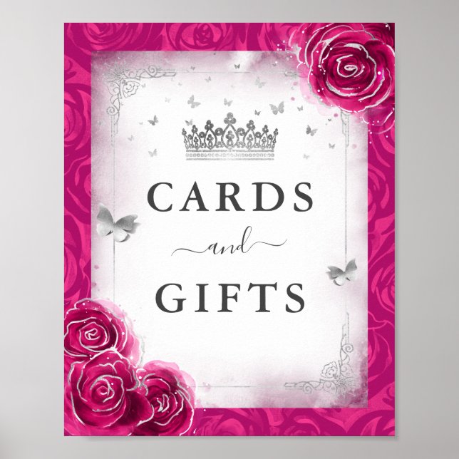 Fuchsia Silberkarten und Geschenke Tabletop Party  Poster (Vorne)