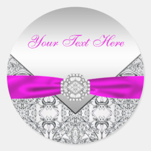Fuchsia Silver Lace Diamond Bow Stickers