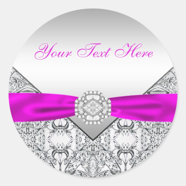 Fuchsia Silver Lace Diamond Bow Stickers (Vorderseite)