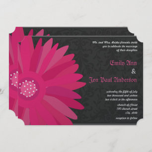 Fuchsia Silver Metallic Gerber Daisy Wedding Einladung