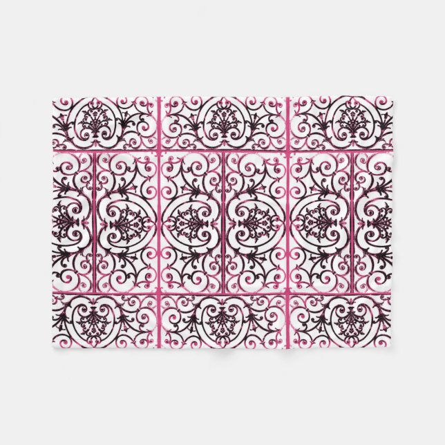 Fuchsia-Skrollenmuster Fleecedecke (Vorderseite (Horizontal))