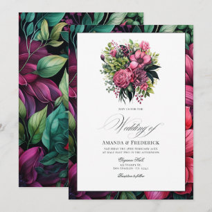 Fuchsia, Smaragdgrün und schwarze florale Hochzeit Einladung