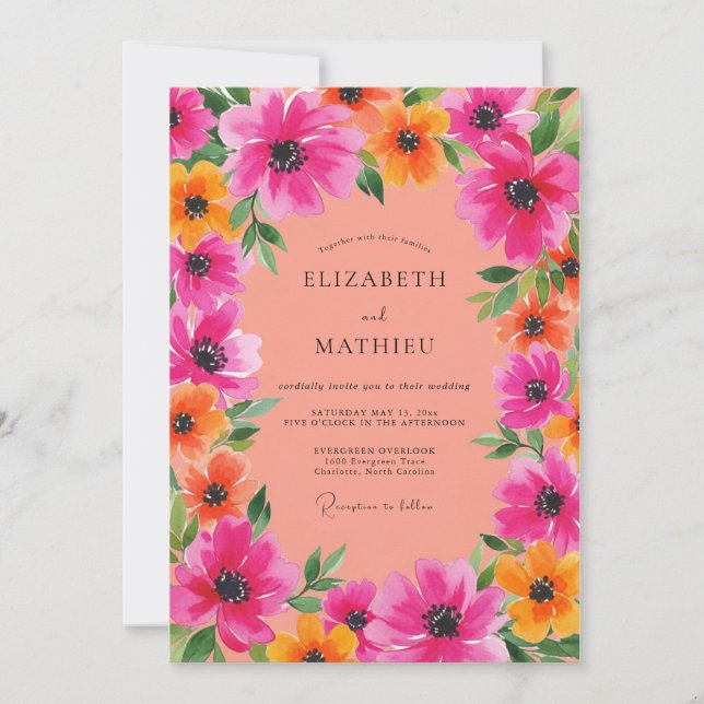 Fuchsia Spirited Summer Wedding Einladung (Vorderseite)