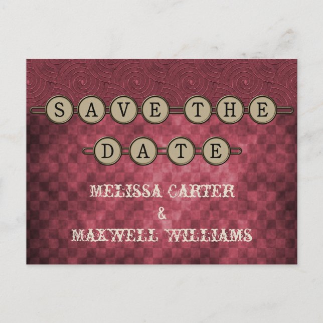 Fuchsia Steampunk Keys Save the Date Postkarte (Vorderseite)