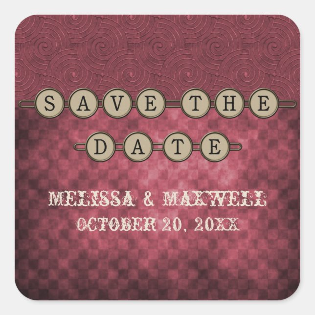 Fuchsia Steampunk Keys Save the Date Stickers (Vorderseite)