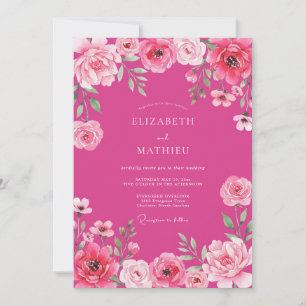 Fuchsia strahlende romantische Blumenhochzeit Einladung