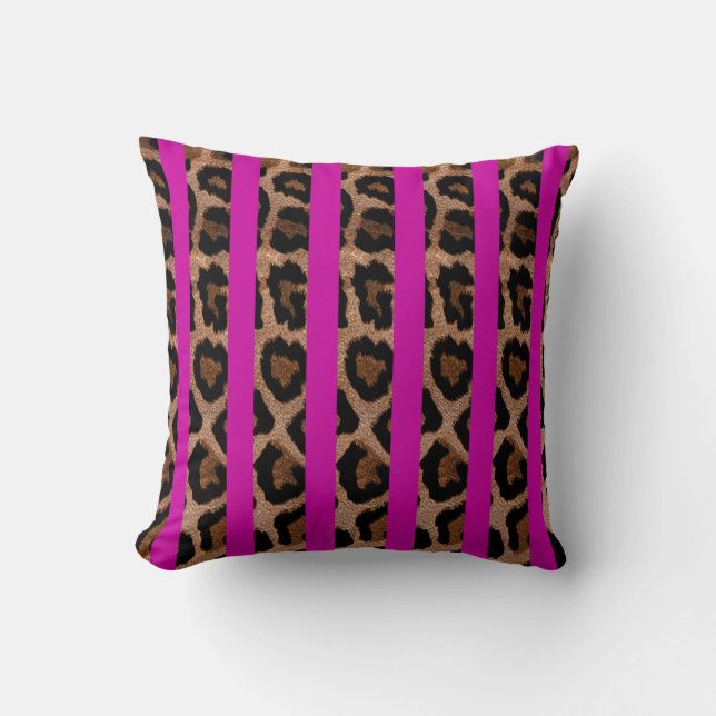 Fuchsia Striped Leopard Druckkopfkissen Kissen (Vorderseite)