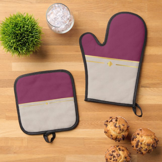 Fuchsia & Taupe Haven Ofenhandschuh & Topflappen-Set (Oben Unten)