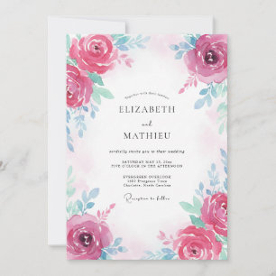 Fuchsia Türkis Rosen Hochzeit Einladung