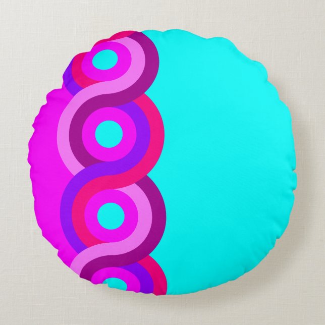 Fuchsia&Turquoise-Muster Rundes Kissen (Vorderseite)