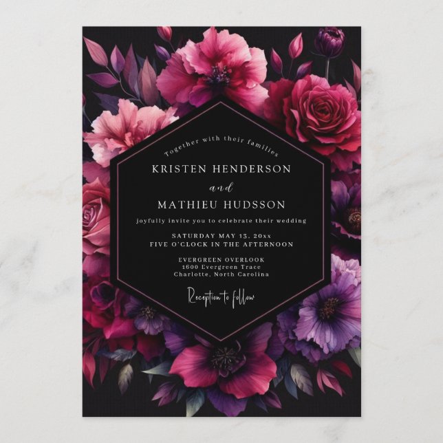 Fuchsia Umbral Bloom Wedding Einladung (Vorderseite)